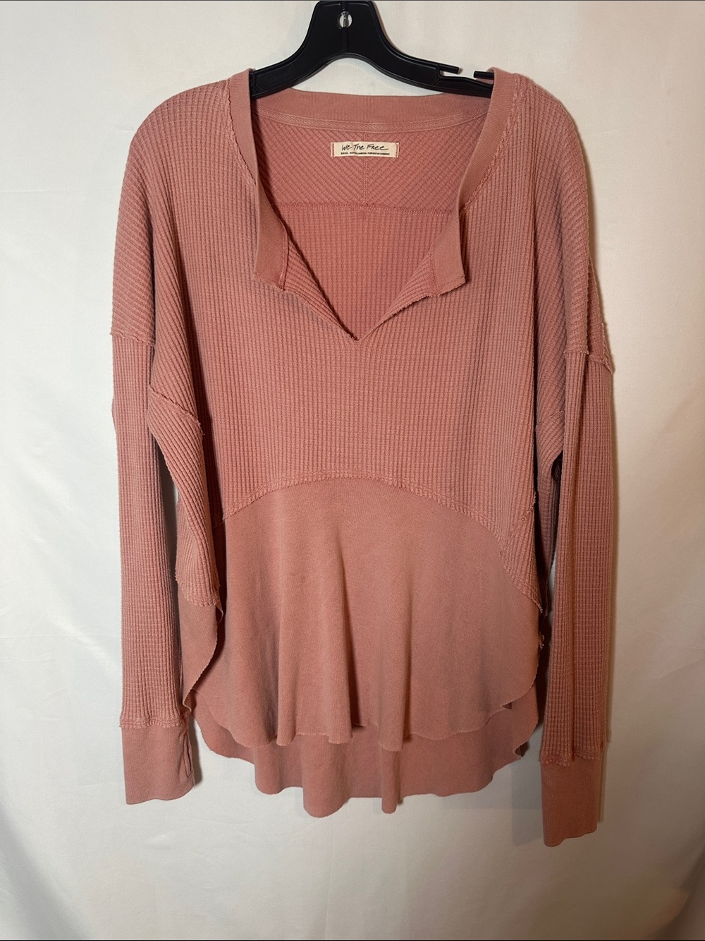 We the free Waffle Knit Layered Hem Long Sleeve Top - Mauve Pink